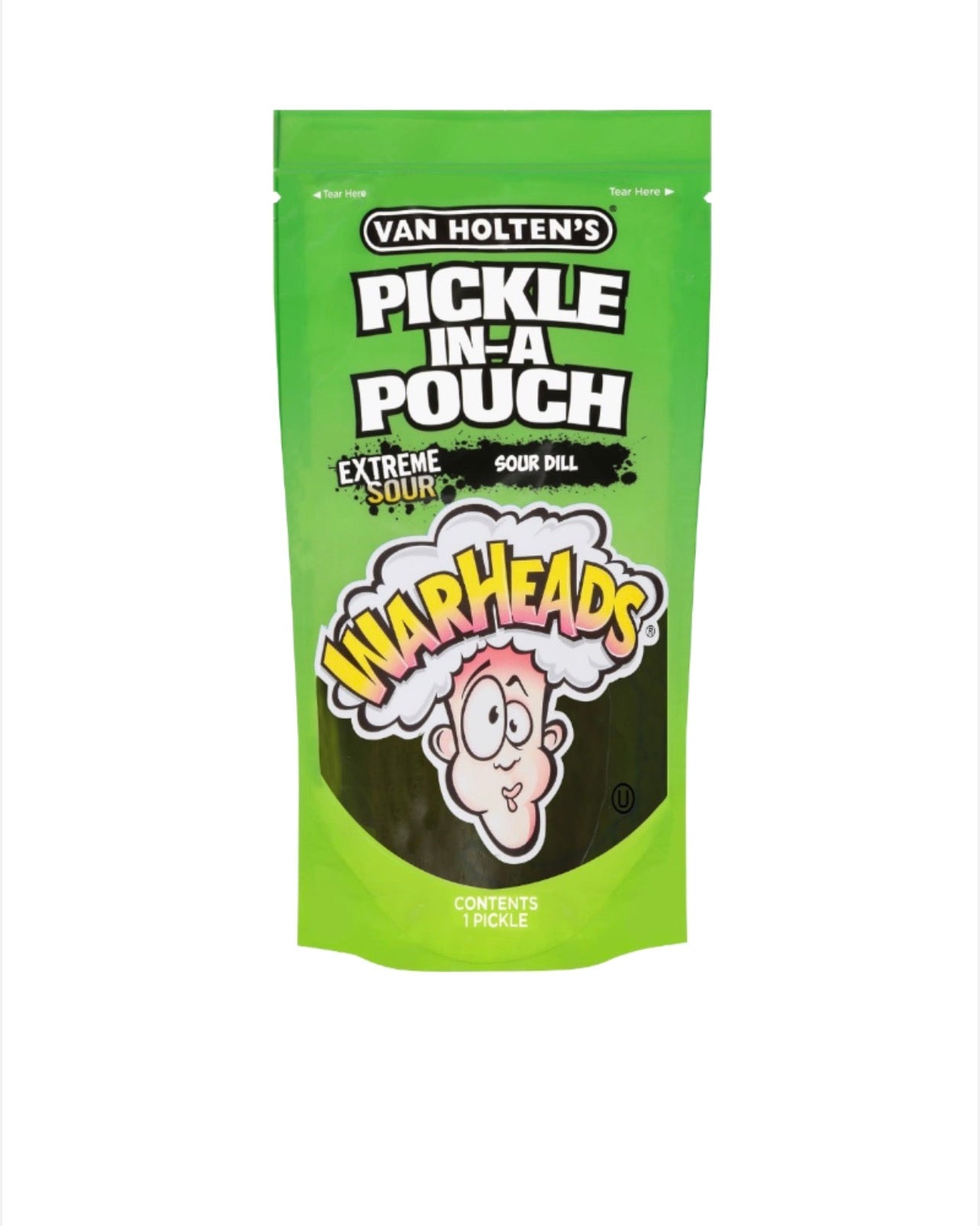 WARHEADS EXTREME SOUR DILL - PICKLE IN A POUCH VAN HOLTENS (12PK)