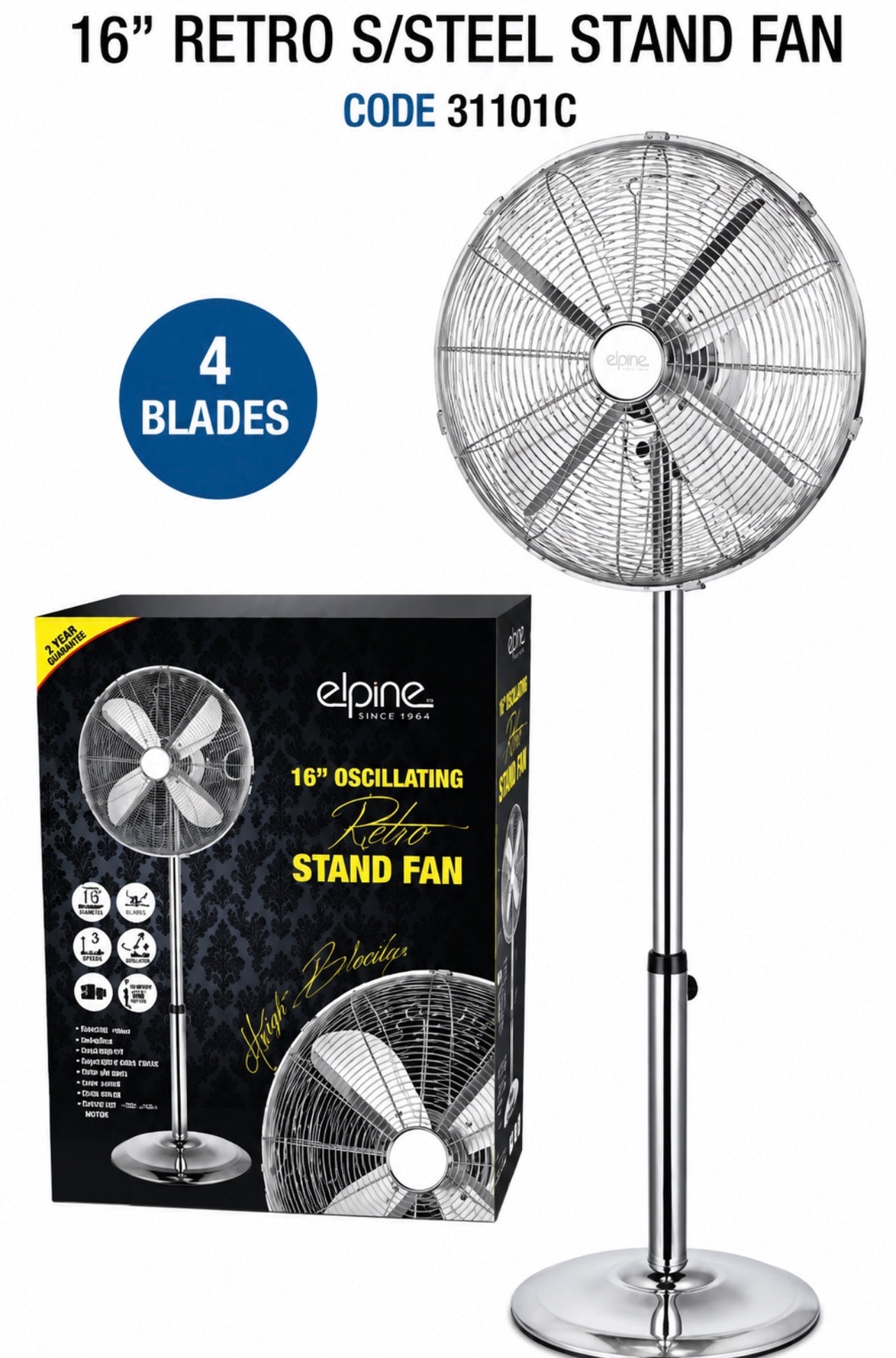 16 INCH RETRO STEEL STAND FAN - STEEL