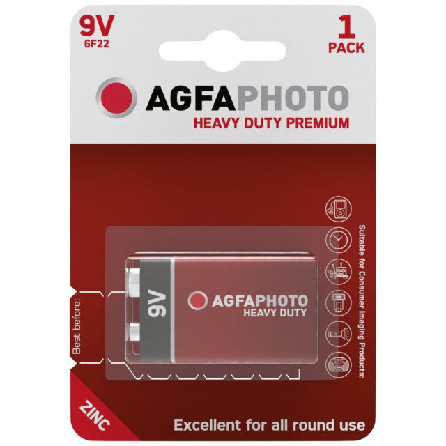 AGFA PHOTO - 6F22 - 9V BLOCK BATTERY CELL (12 PACK)