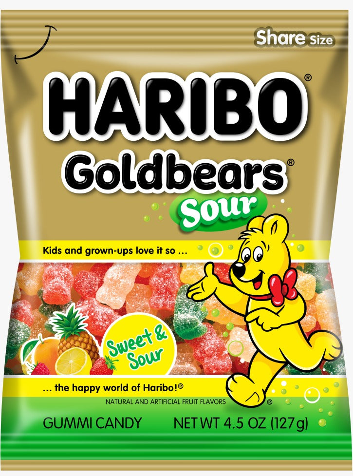 GOLDEN BEARS SOUR AMERICAN HARIBO - 12 BAGS X 5 Oz