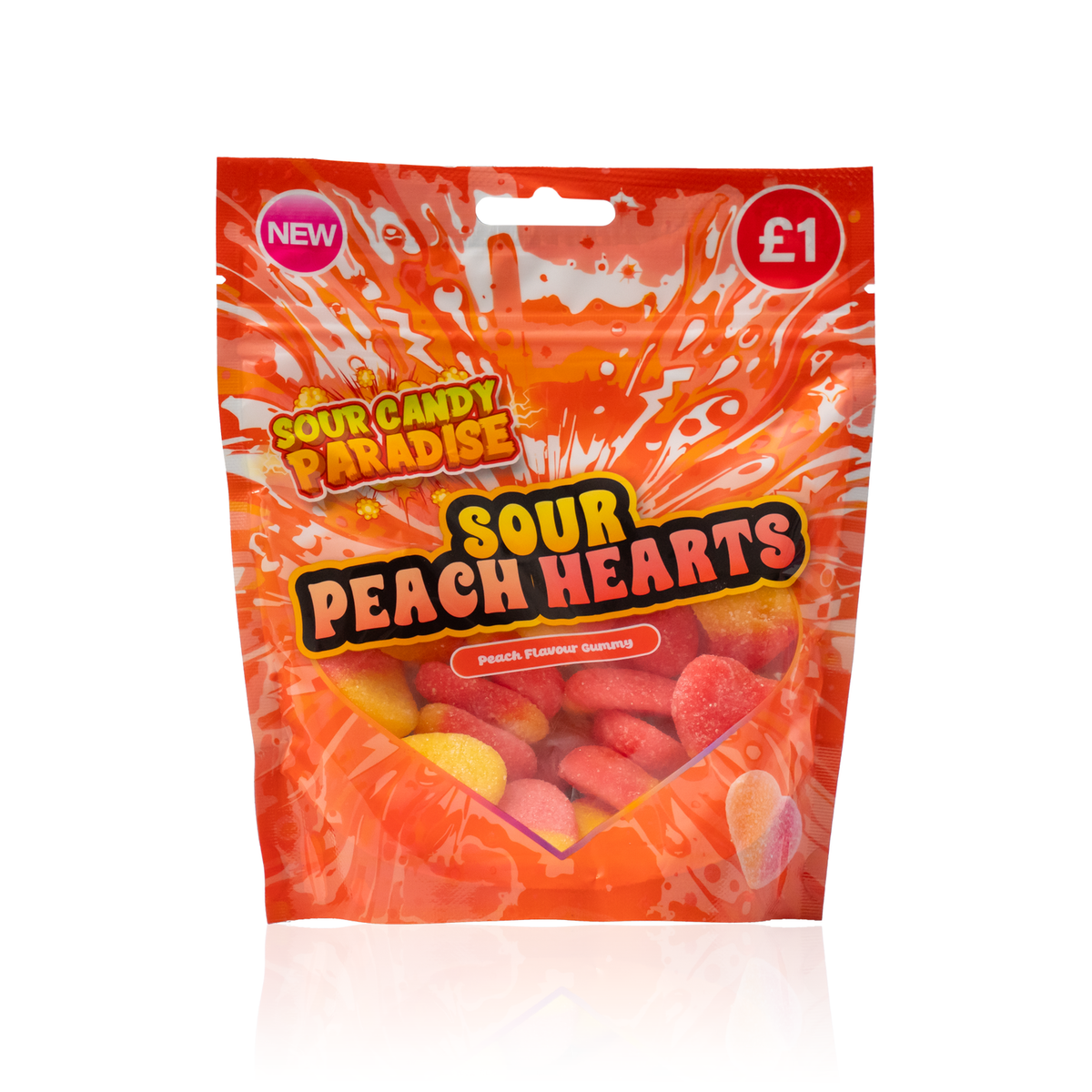 SOUR PEACH HEARTS PMP £1 (10x130g) (HALAL) - CANDY PARADISE