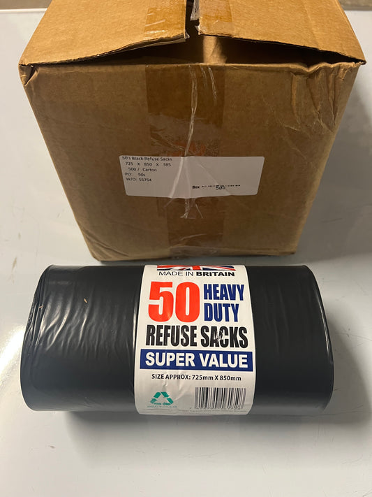 BLACK REFUSE SACKS - 50 PACK