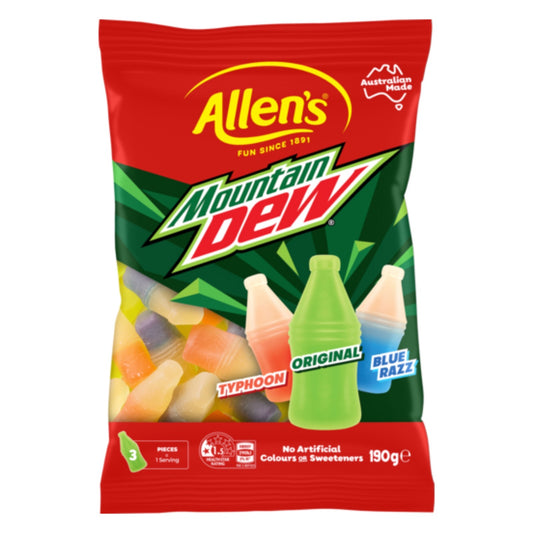 ALLEN'S MOUNTAIN DEW JELLIES 190g - 12 PK (AUSTRALIAN)