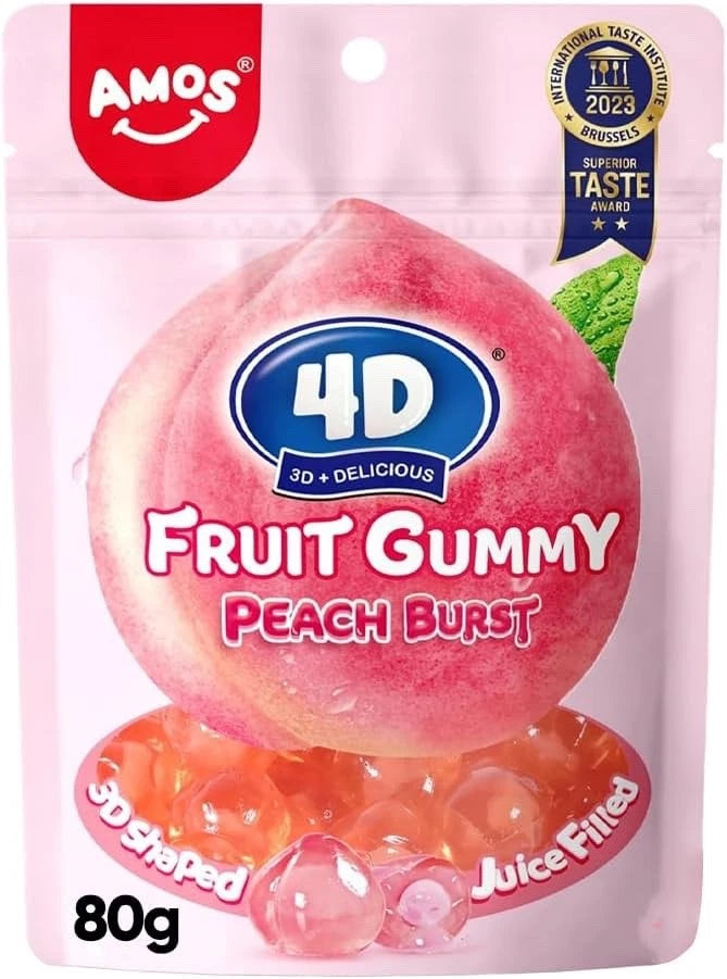 PEACH BURST - AMOS 4D GUMMIES CANDY 80gs BAG