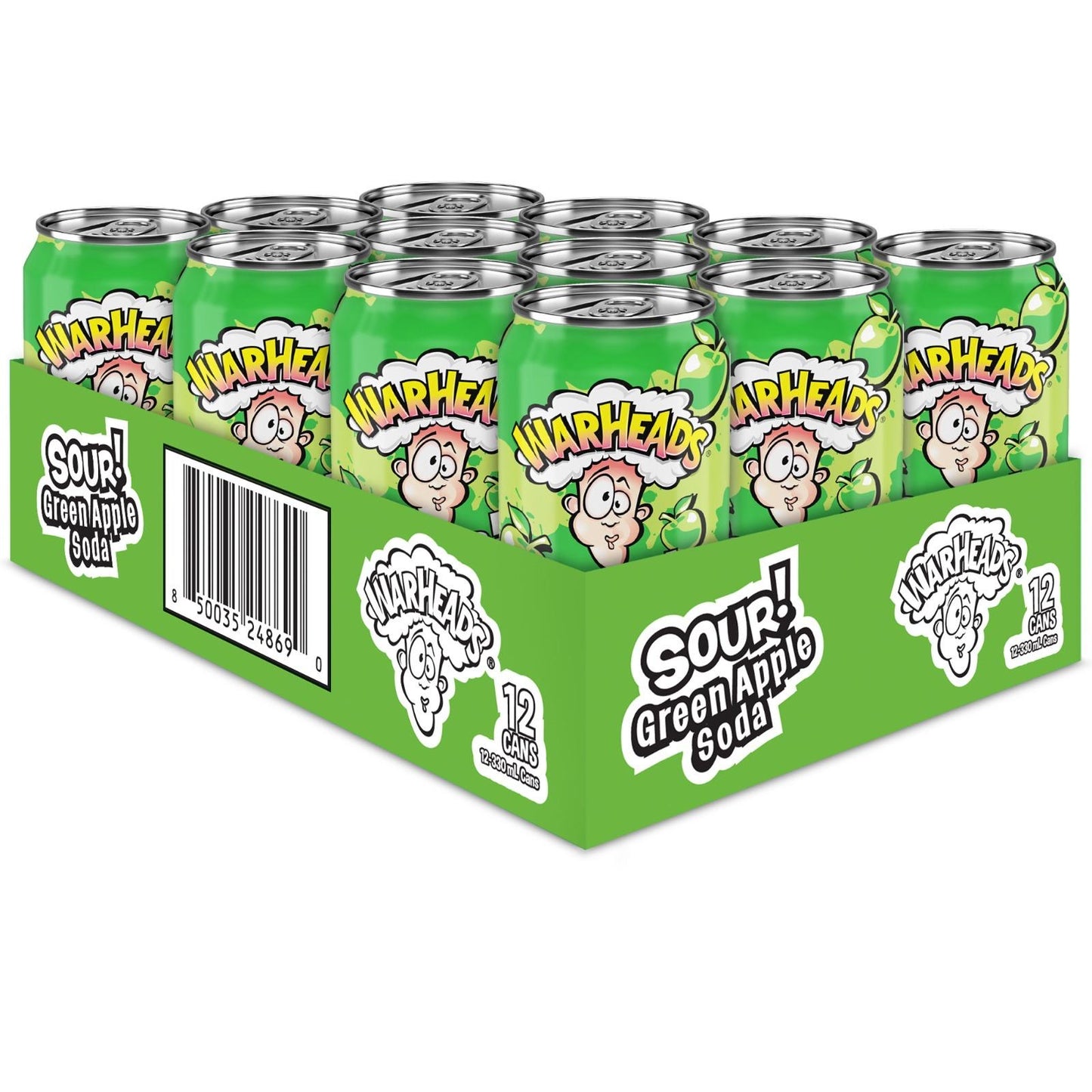 WARHEADS SOUR GREEN APPLE SODA (12 X 330ml)