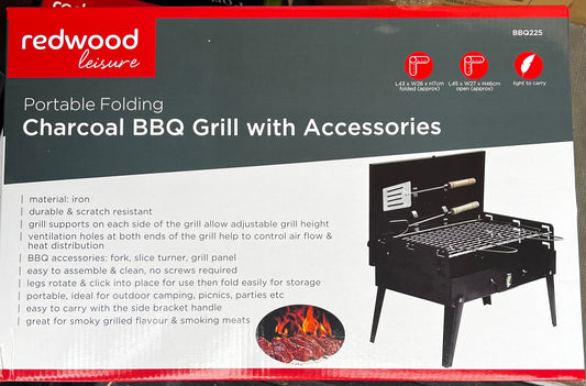 PORTABLE FOLDING CHARCOAL BBQ GRILL WITH ACCESSORIES