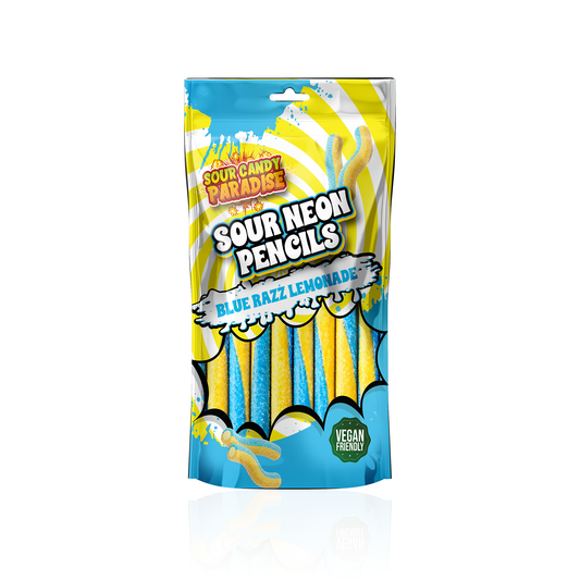 BLUE RAZZ LEMONADE SOUR NEON PENCILS - CANDY PARADISE (12 X 130g)