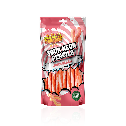 JUICY PEACH SOUR NEON PENCILS - CANDY PARADISE (12 X 130g)