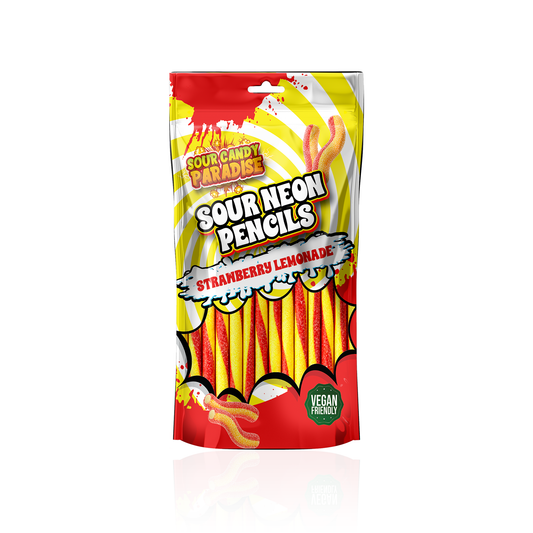 STRAWBERRY LEMONADE SOUR NEON PENCILS - CANDY PARADISE (12 X 130g)