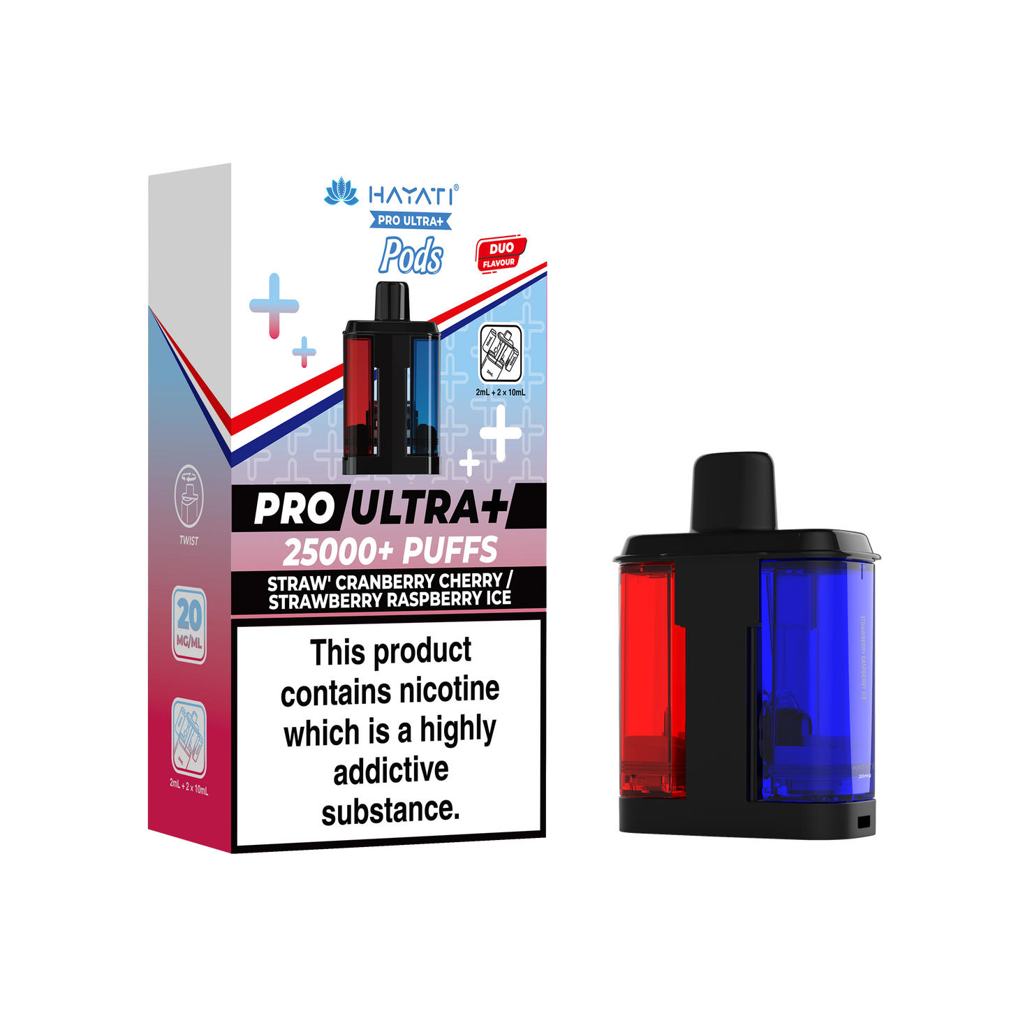 STRAW' CRANBERRY CHERRY/ STRAWBERRY RASPBERRY ICE - HAYATI PRO ULTRA PODS 25K+