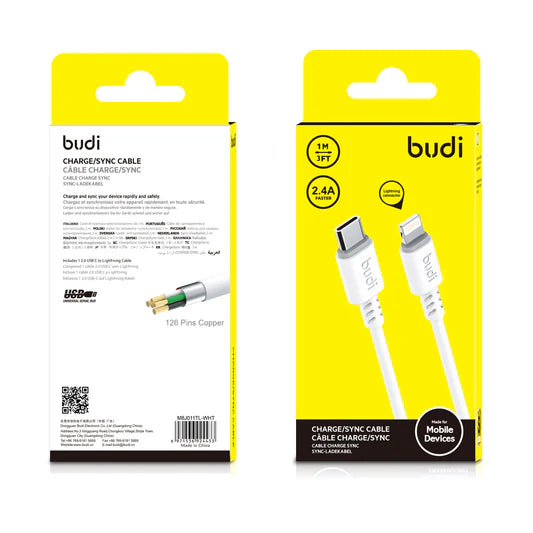 USB TYPE C TO LIGHTNING CABLE - BUDI CHARGING CABLE (PACK OF 20)