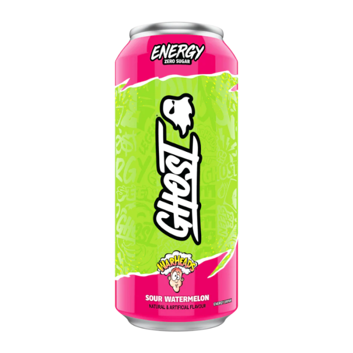 WARHEADS SOUR WATERMELON ZERO SUGAR - GHOST ENERGY DRINK (500ML X 12)