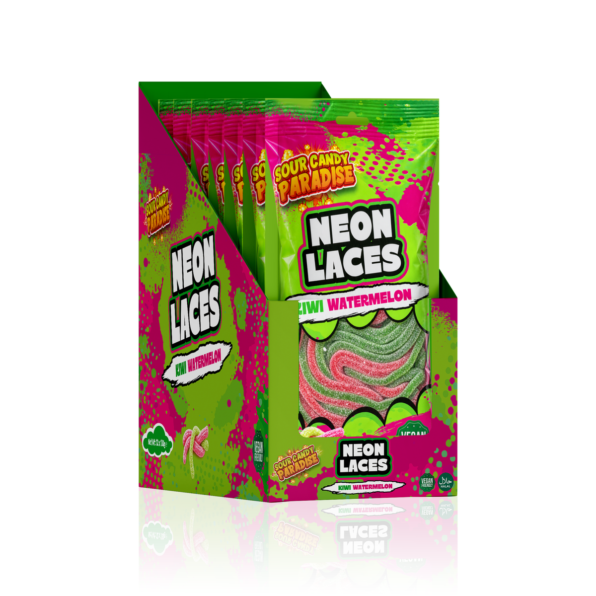 NEON LACES - KIWI WATERMELON (12x130g) (HALAL) - CANDY PARADISE