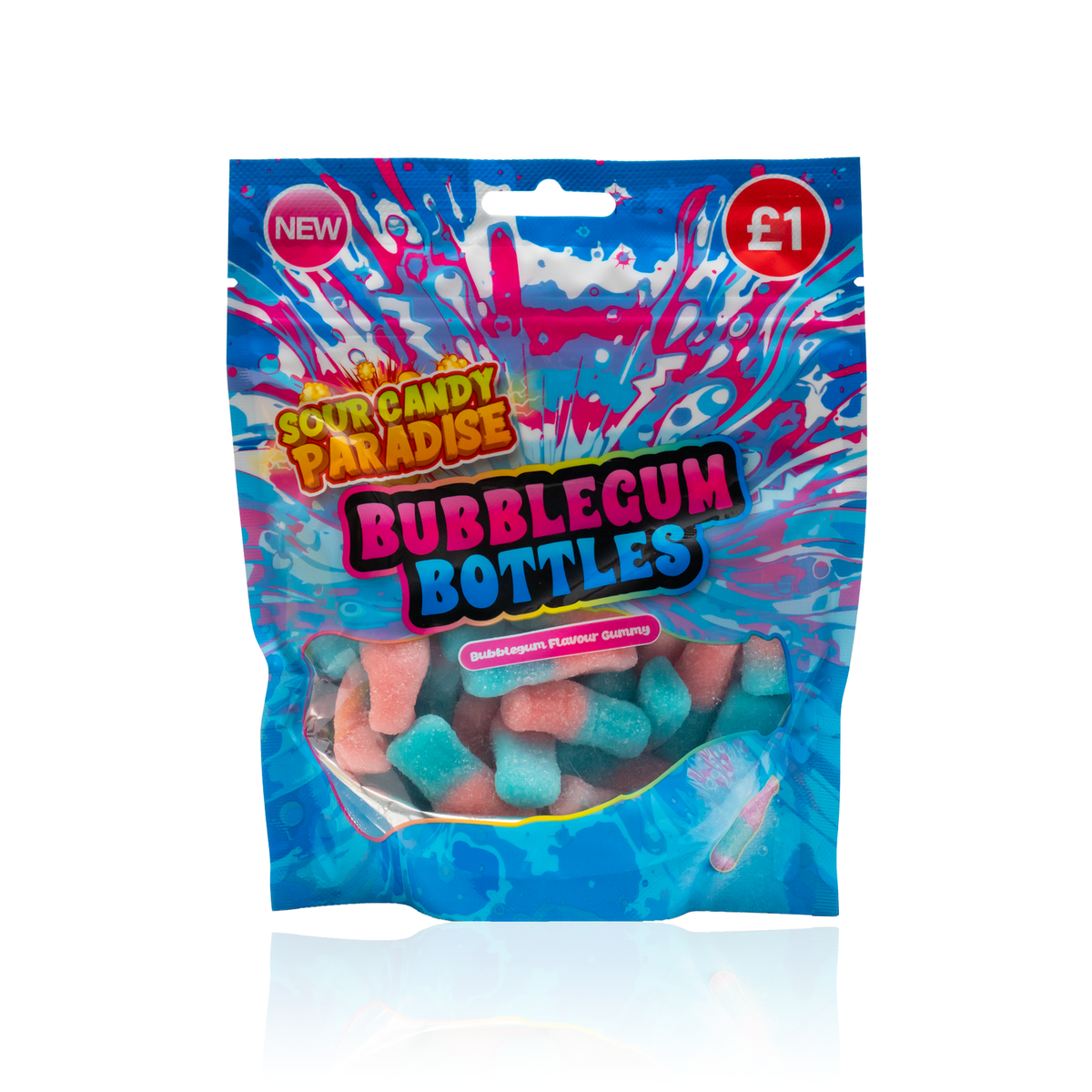SOUR BUBBLEGUM BOTTLES GUMMY PMP £1 (10x130g) (HALAL) - CANDY PARADISE