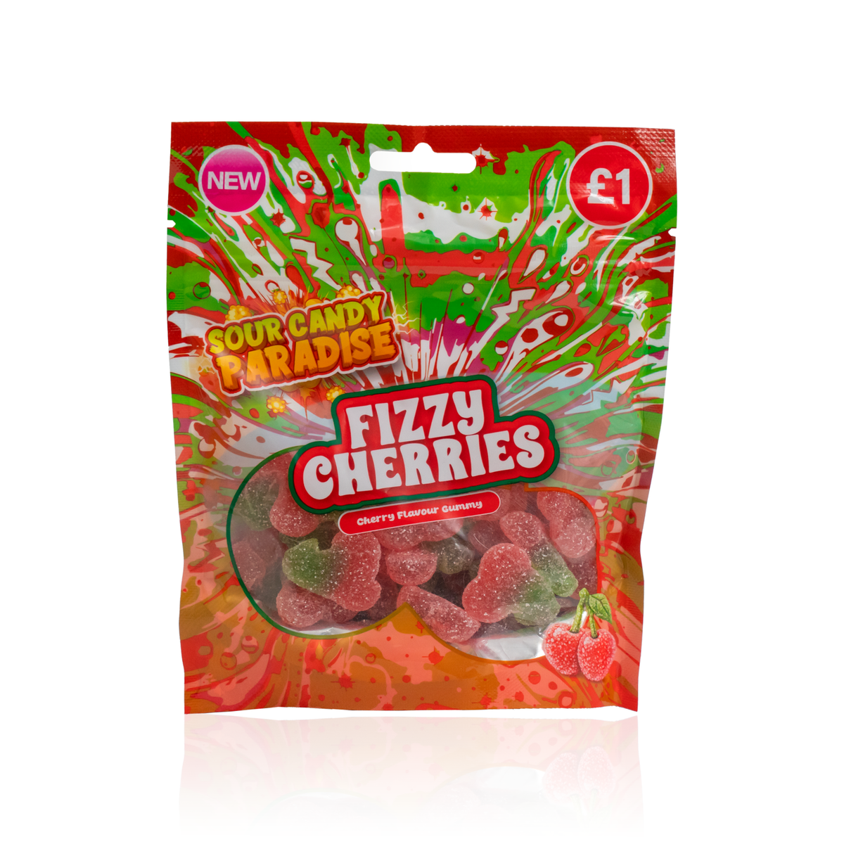 SOUR FIZZY CHERRIES GUMMY PMP £1 (10x130g) (HALAL) - CANDY PARADISE