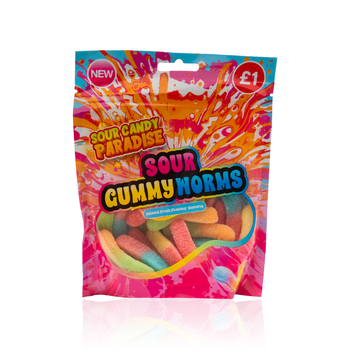 SOUR GUMMY WORMS PMP £1 (10x130g) (HALAL) - CANDY PARADISE